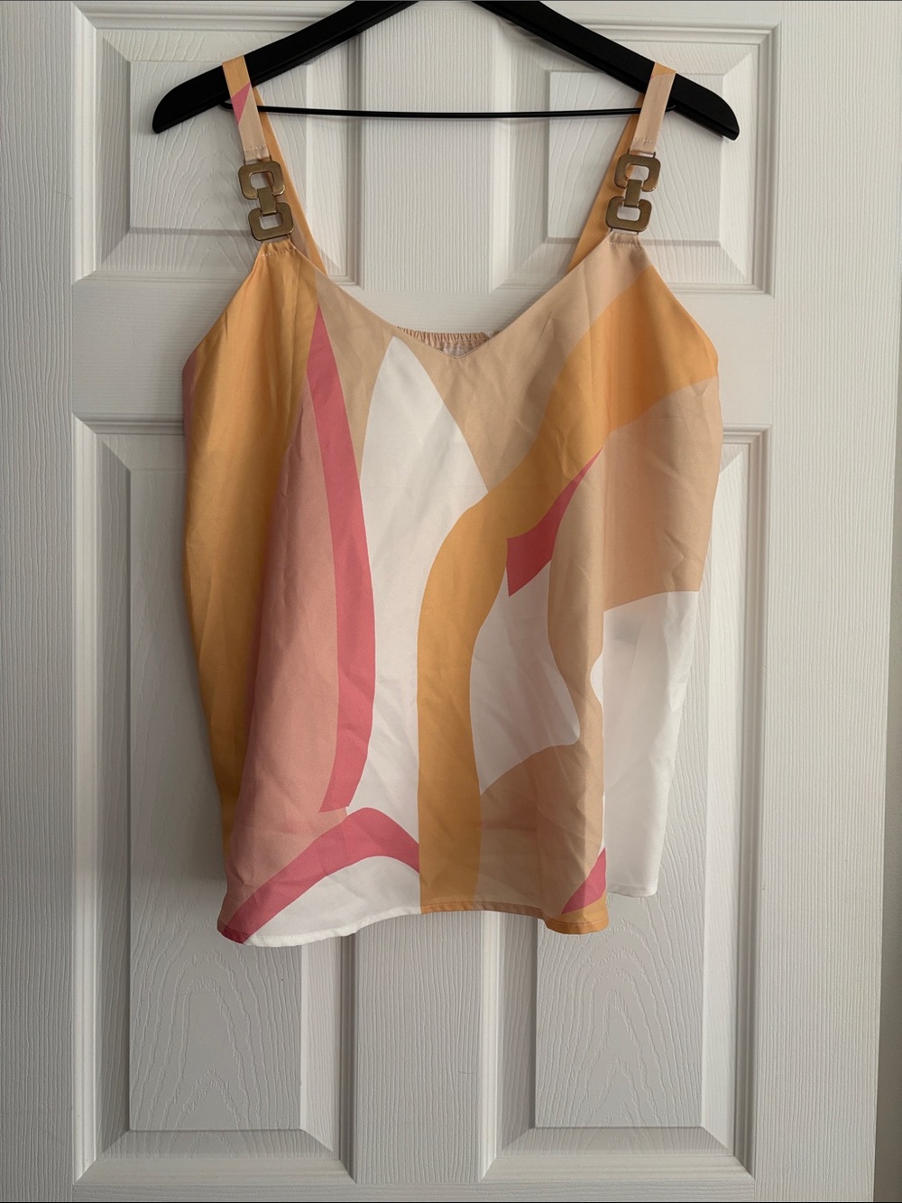 Abstract Print Satin Cami in Peach, Pink & White